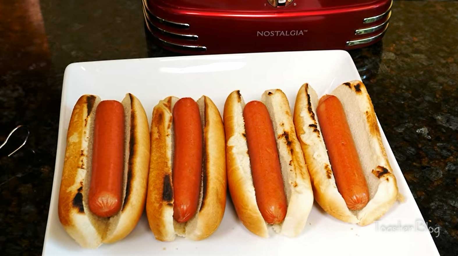 Nostalgia 4 Slot Hot Dog and Bun Toaster with Mini Tongs, Hot Dog